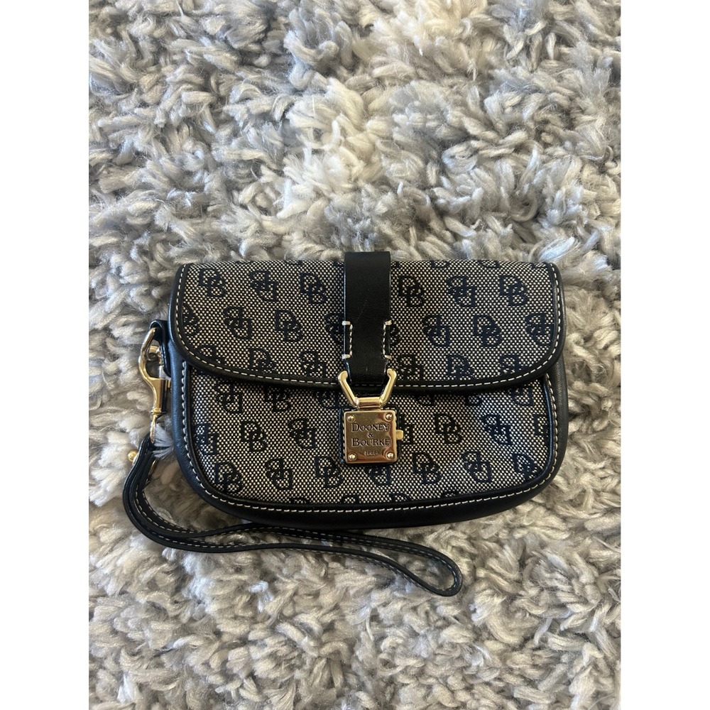 Dooney & Bourke Monogram Jacquard Leather Trim Turn Lock Wristlet in Black